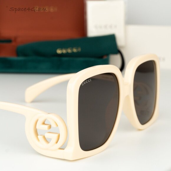 BRAND NEW Gucci GG1326S 009 Ivory Grey Mirror Oversized Square Women Sunglasses - Picture 4 of 8